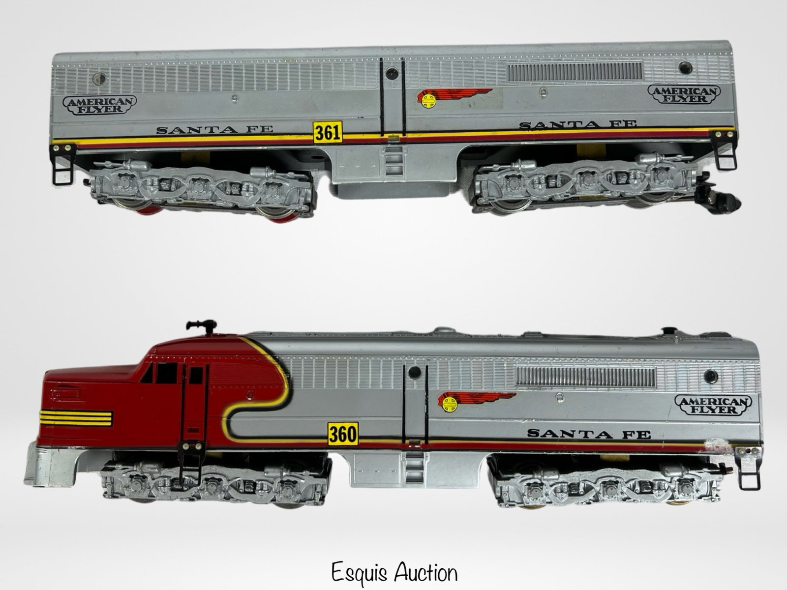 American Flyer Santa Fe Diesel Locomotive Combo: American Flyer Santa Fe 360 Diesel Locomotive with 361 Unit. S Gauge.
