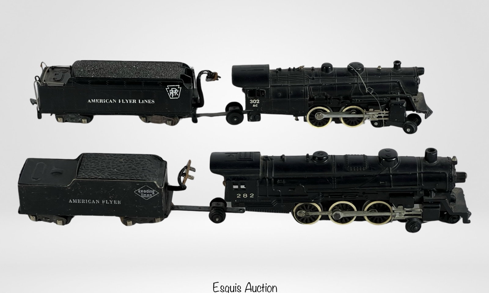 Vintage American Flyer Steam Locomotives & Tenders: Two Vintage American Flyer Steam Locomotives with Tenders- Reading Lines 282 and American Flyer Lines 302AC. S Scale