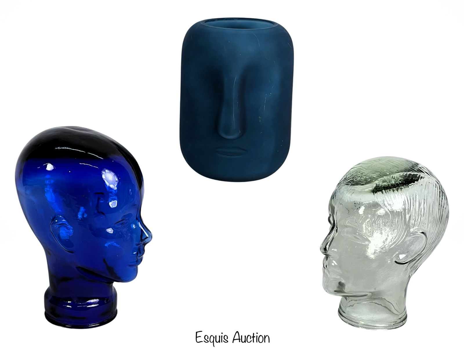 Glass Mannequin Heads & Blue Glass Face Vase (1 of 3)