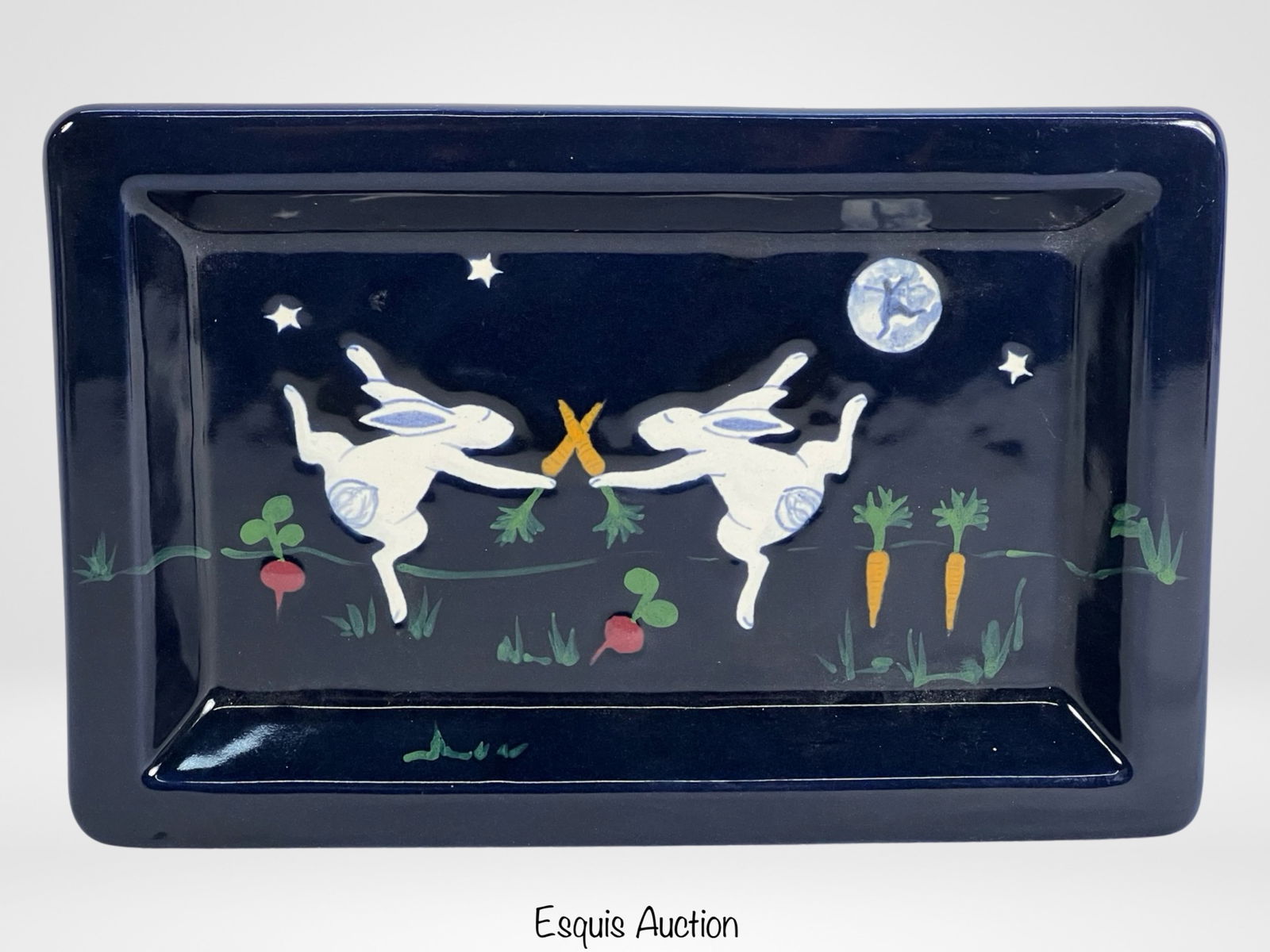 Karen Howell '80s Art Pottery Dancing Rabbits Tray (1 of 2)