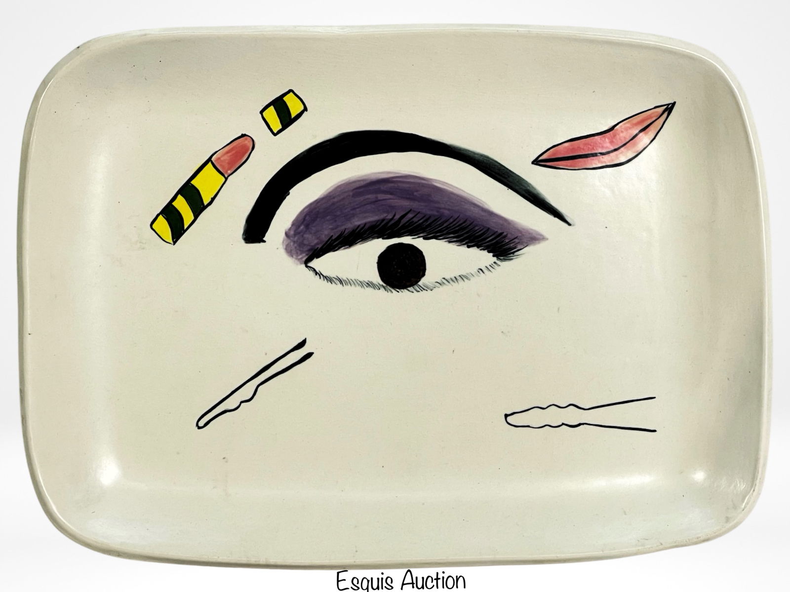 1965 MCM Hand Painted "Eye" Art Tray by Jean (1 of 2)