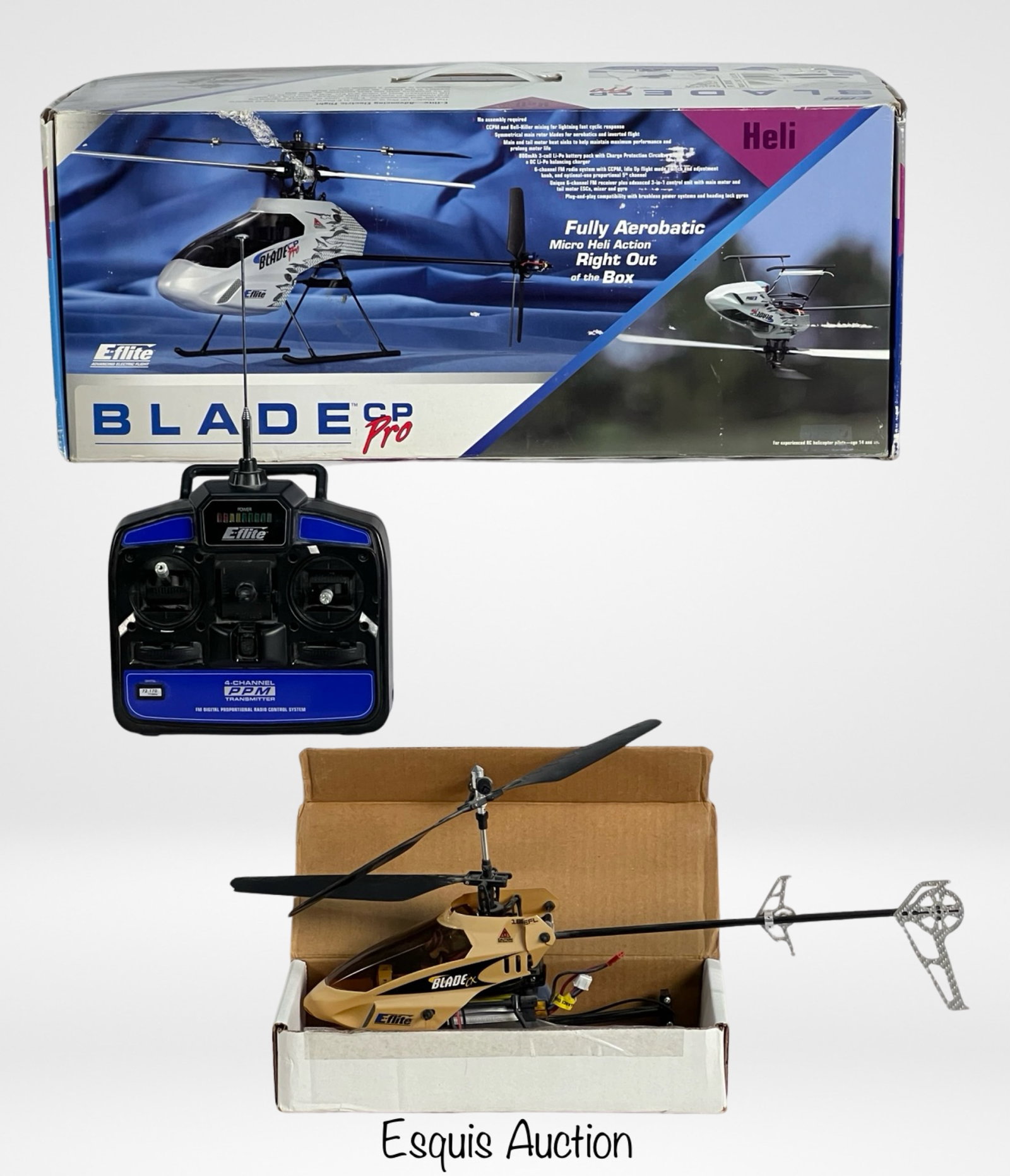 Efly Blade CP Pro & Blade EX RC Helicopters: Efly Blade CP Pro & Blade EX RC Helicopters. Blade CP Pro in Original Box. Please Note: We do not know if it is complete or in working condition, being sold as found.