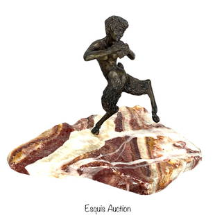 Paul Fairley- LE Bronze Sculpture of Satire/ Fawn: This exquisite limited edition bronze sculpture by renowned artist Paul Fairley captures the essence of mythological charm and musicality. The sculpture features a Satyr or Fawn gracefully playing a f