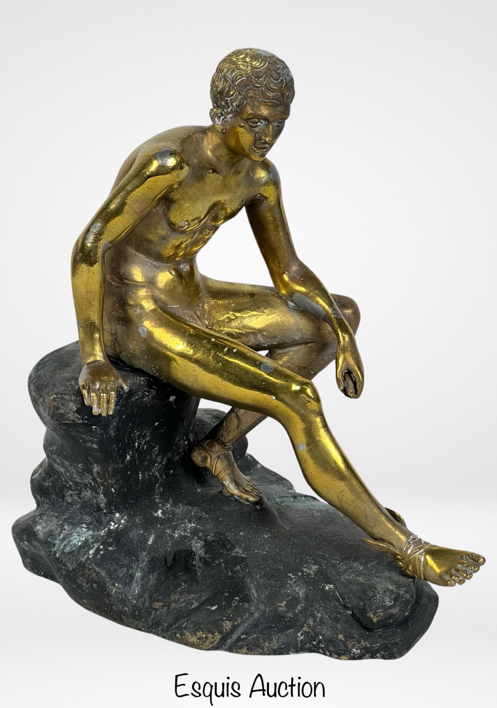 Resting Hermes Greek Myrthology Bronze Sculpture: Elevate your space with the timeless elegance of classical art through this exquisite bronze sculpture inspired by the tradition of Lysippos. Crafted in homage to the original masterpiece uncovered at