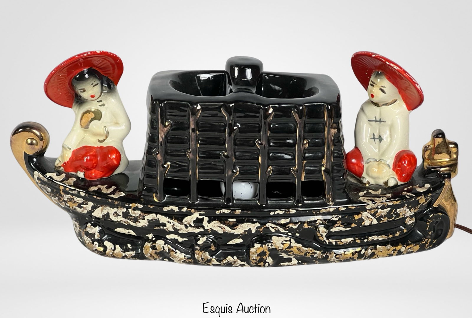 1950s Premco TV Lamp- Asian Boy & Girl on Boat (1 of 3)