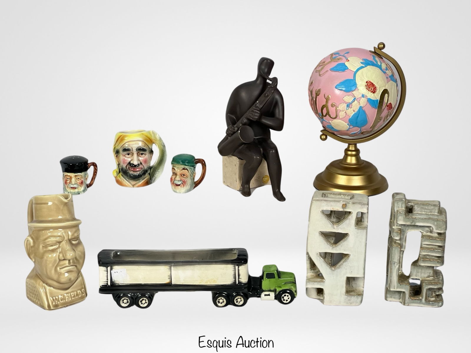 Group of Pottery Figures- Toby Jugs, Bookends, Pla (1 of 9)