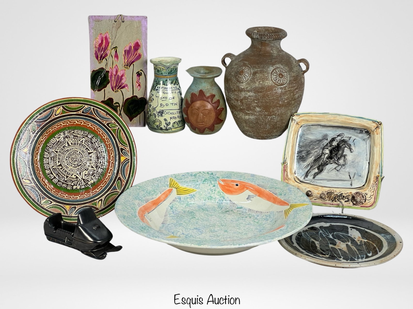 Lot of Vintage Art Pottery- Vases, Charger, Plates: Lot of Vintage Art Pottery- Vases, Charger, Plates. Largest is 19" in dia. All appear to be in good overall condition.
