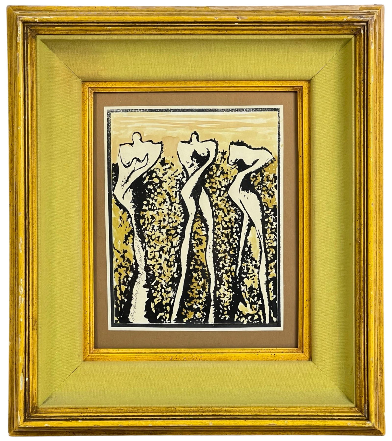 3 Lady's Figures Modernist Abstract Woodblock Art (1 of 4)