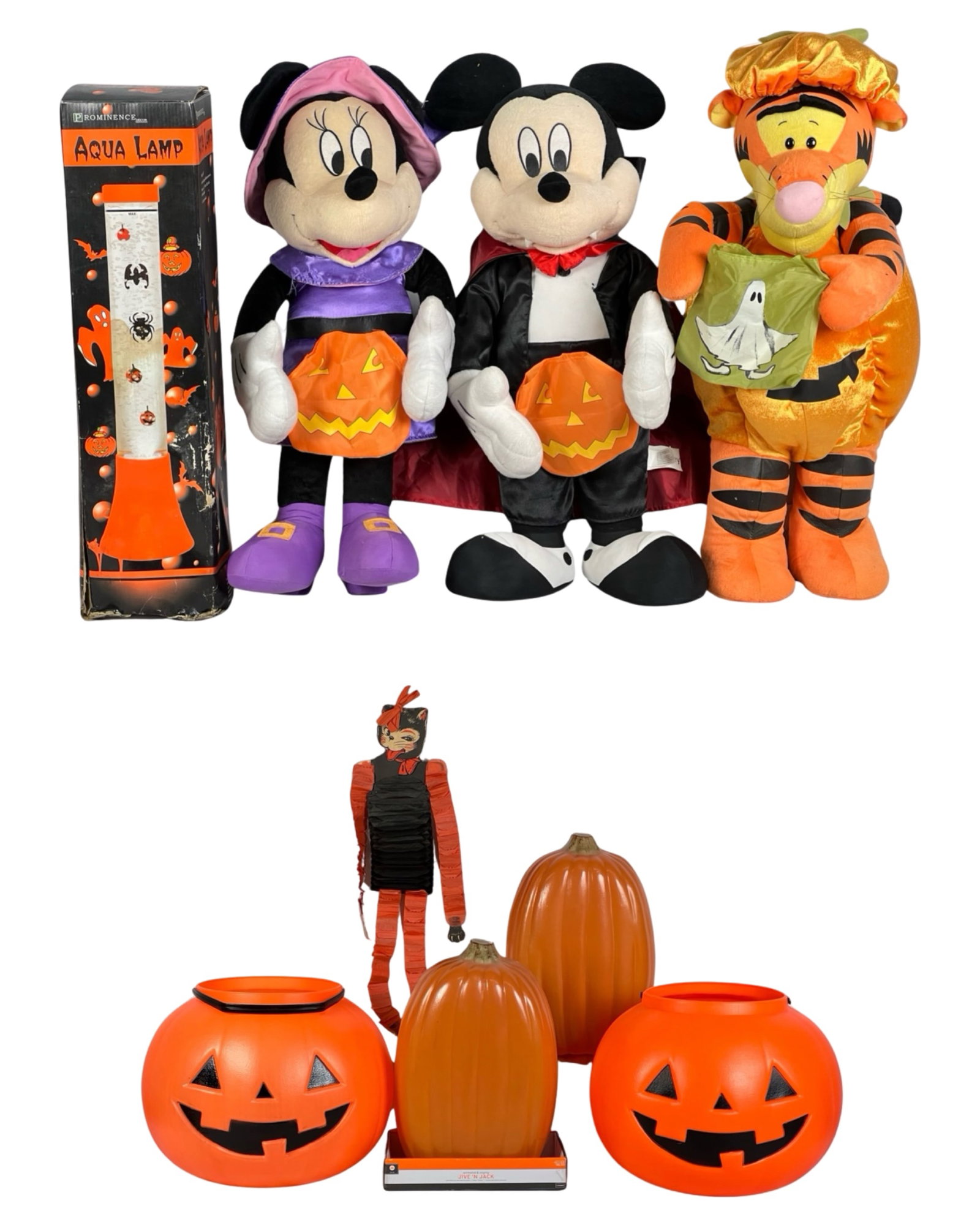 Halloween Decor- Mickey & Minnie, Aqua Lamp: Lot of Halloween Decor- Large 24" Mickey, Minnie and Tiger Figures, Aqua Lamp and Large Pumpkins- 16"-15".