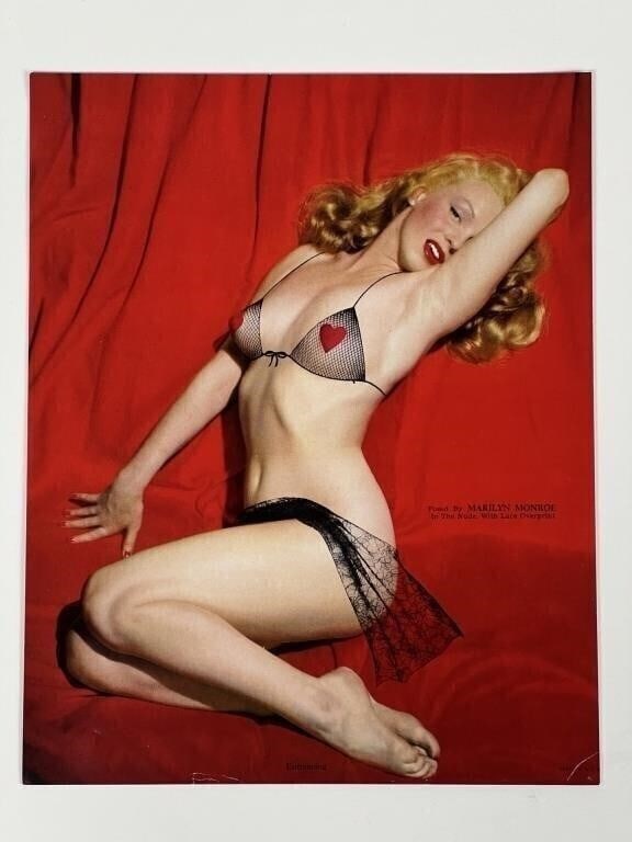 Marilyn Monroe Champion Calendar Salesman Photo: Original Champion Calendar Company early 1950's Marilyn Monroe Salesman's Sample Photo. This is the world famous photo taken by Tom Kelly on May 27, 1949. Marilyn was paid $50 for the two hour shoot.