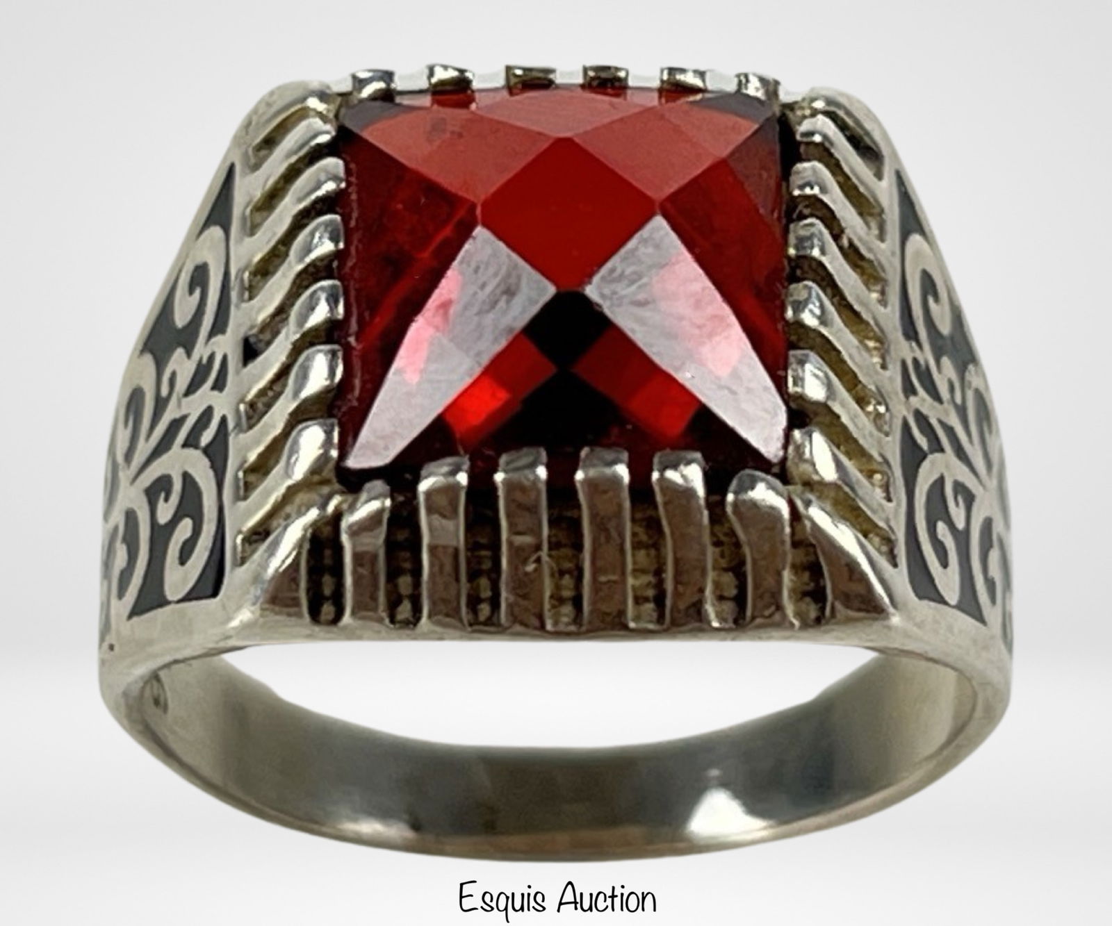 Sterling Silver Men's Ring with Large Red Stone (1 of 5)