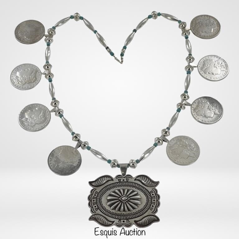 Native American Sterling Necklace Silver Dollars (1 of 5)