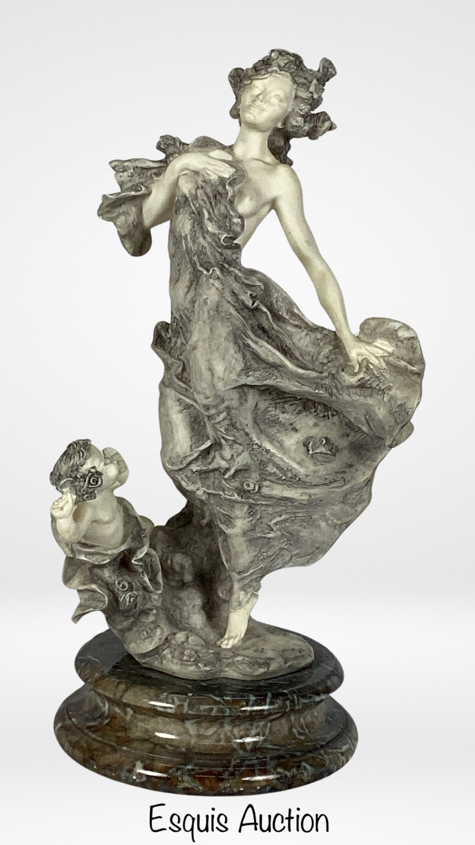 Giuseppe Armani-Style Lady and Cherub Sculpture: Indulge in the timeless beauty of this Giuseppe Armani-style Lady and Cherub Sculpture, a masterpiece showcasing exquisite artistry. Standing 16 1/2" tall, this elegant sculpture captures the delicate