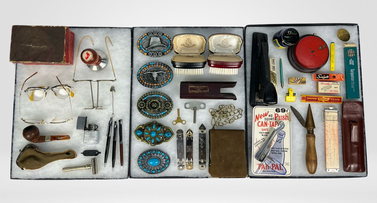 Small Collectibles- Belt Buckles, Zippo, Pens, Eye (1 of 6)