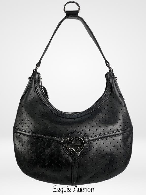 Gucci Black Leather GG Interlocking Hobo Bag Purse (1 of 8)