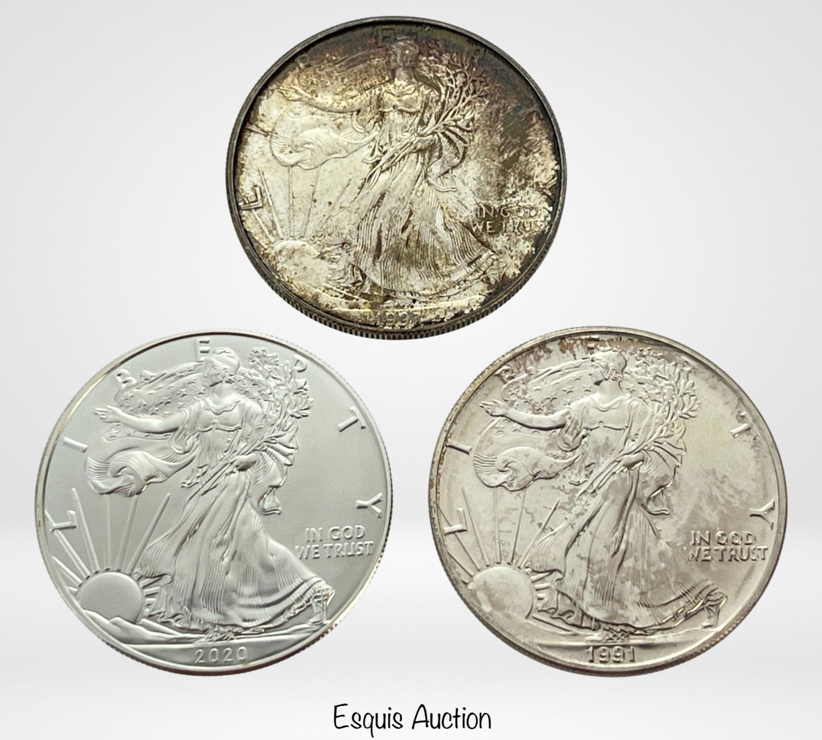 1993, 1991, 2020 Silver Eagle Dollar Coins (1 of 2)