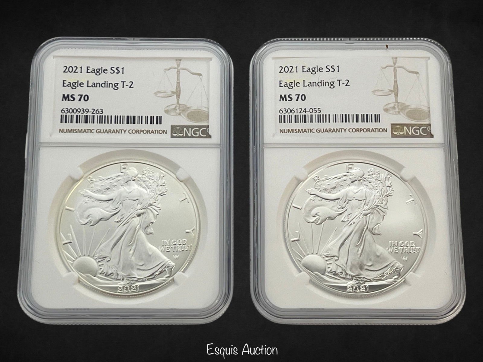 Two 2021 Eagle Landing T2 Silver Dollar Coins MS70 (1 of 2)