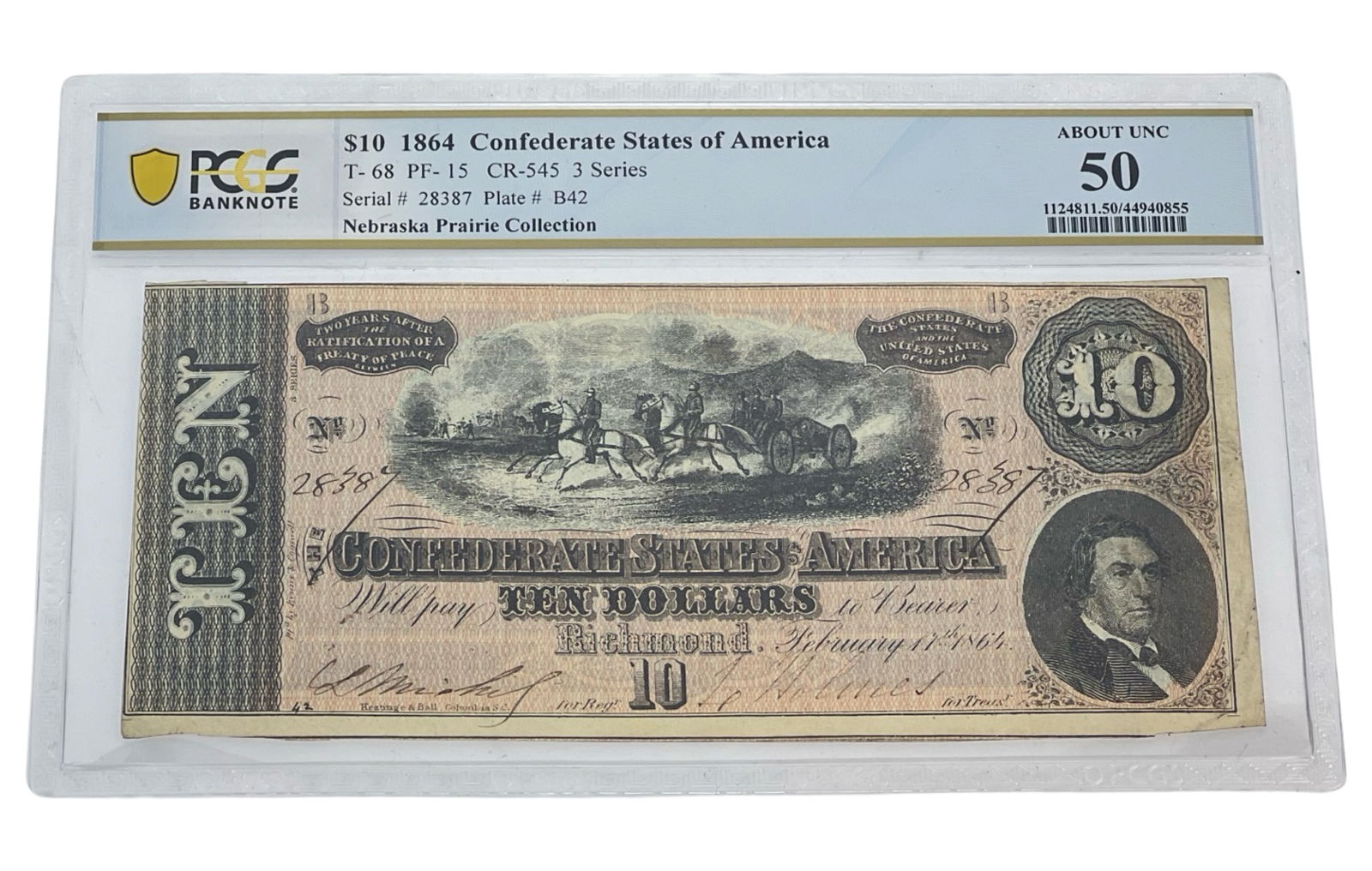 1864 Confederate States Ten Dollars Bill PCGS 50 (1 of 2)