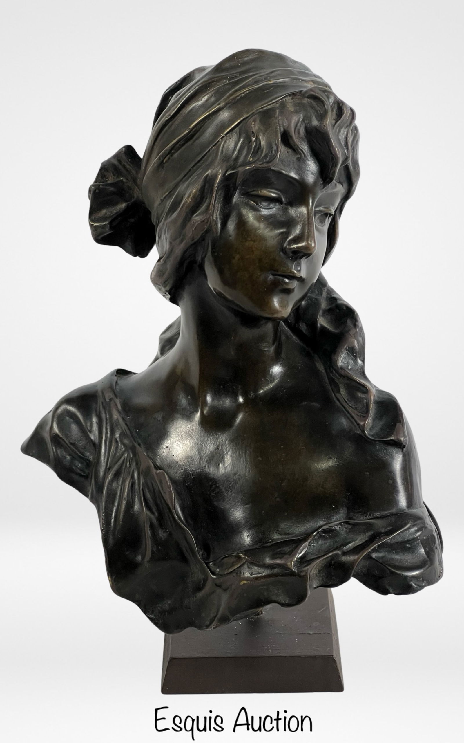 Emmanuel Villanis- Art Nouveau Bronze Girl Bust (1 of 5)