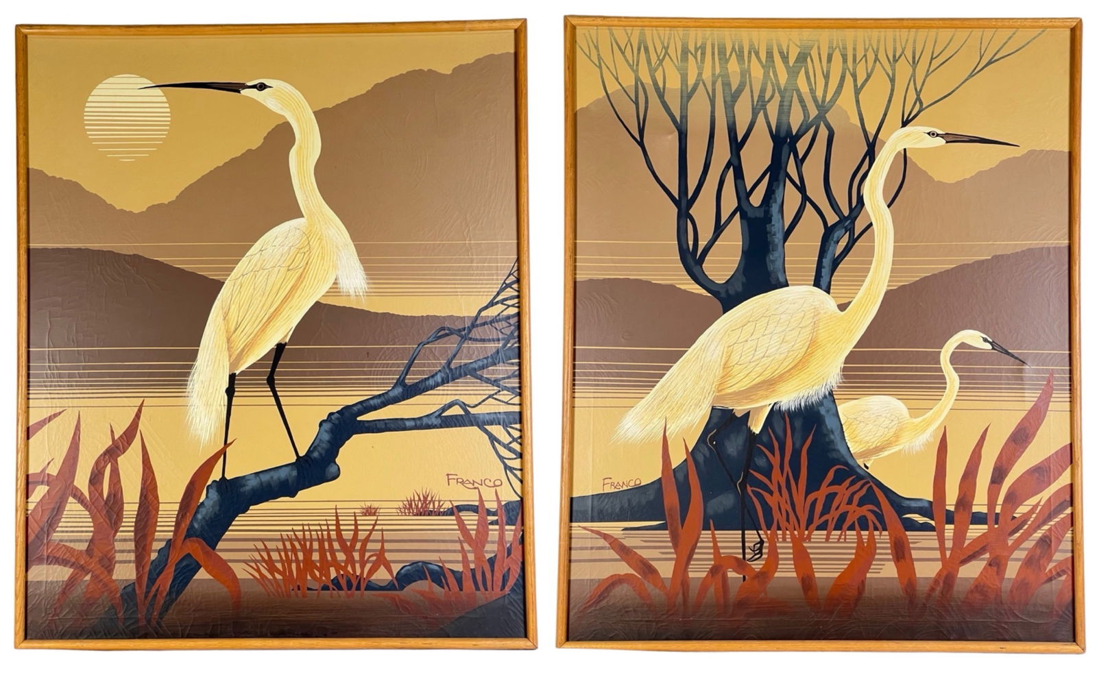 Pair of Original Crane Paintings by Franco (1 of 7)