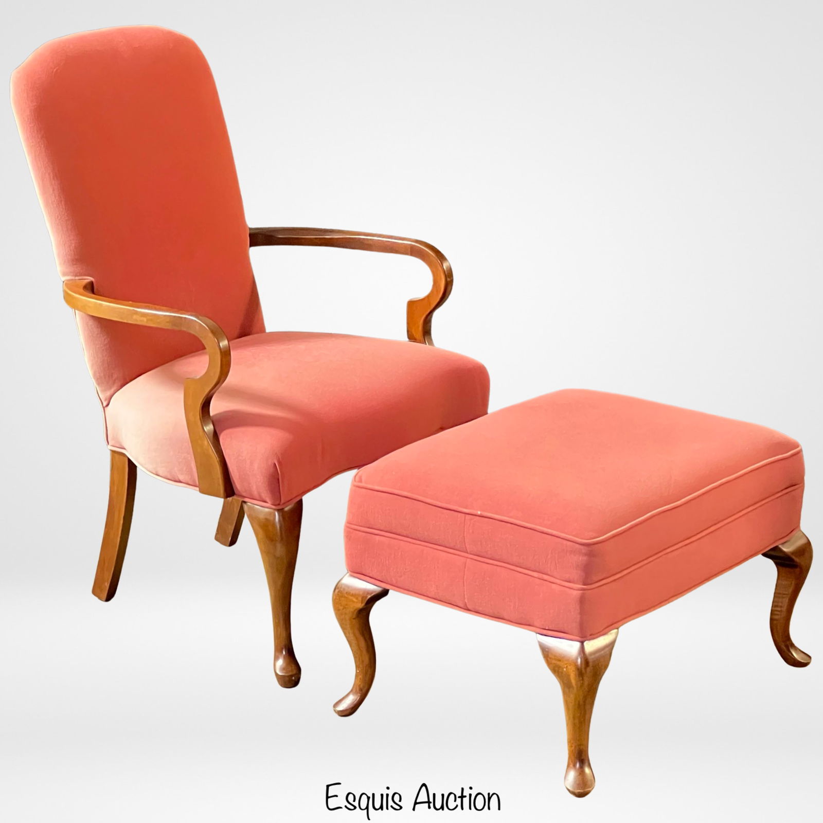 Vintage Queen Anne Arm Chair & Ottoman (1 of 4)