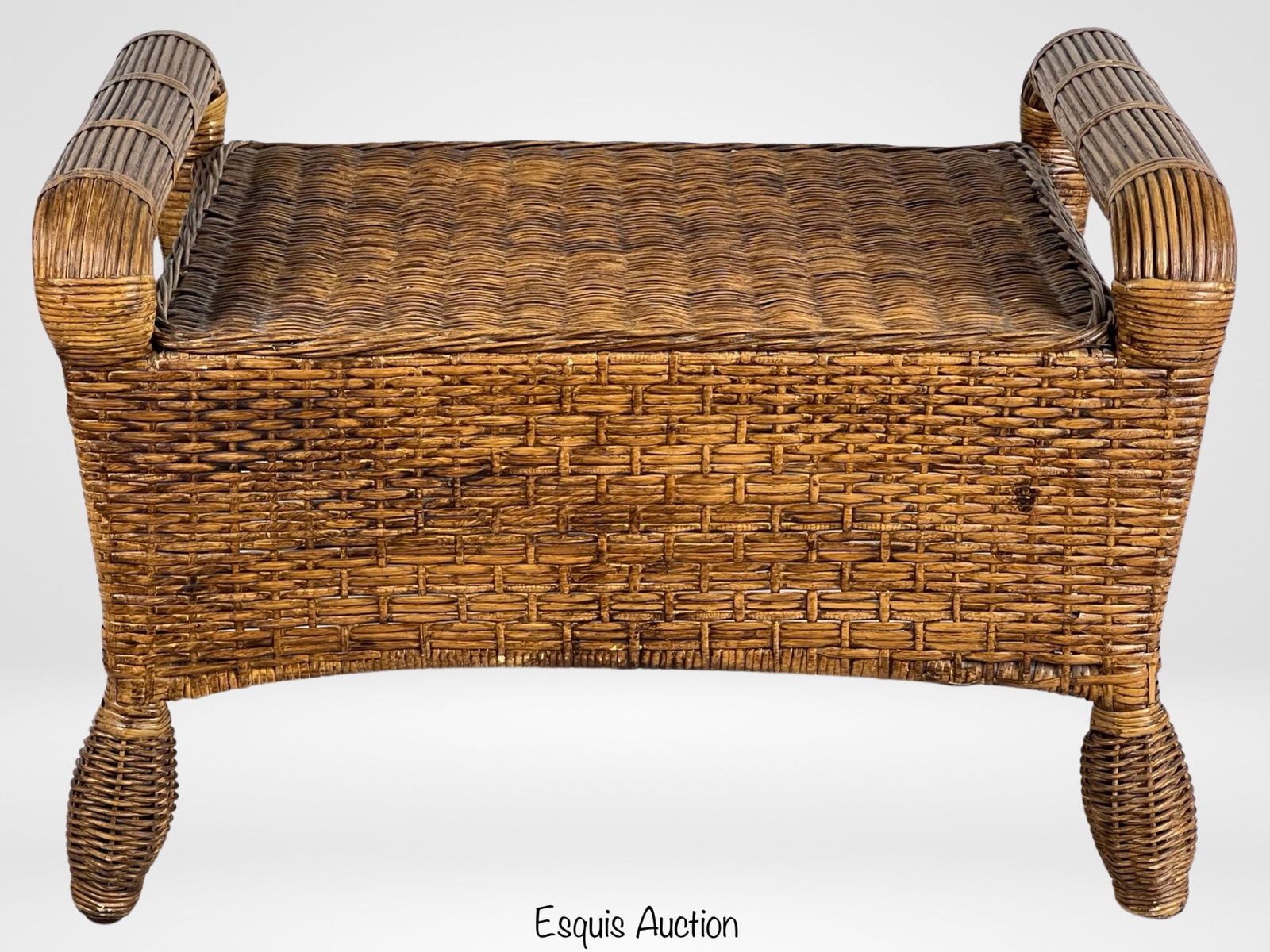 Hollywood Regency Rattan / Wicker Bench/ Ottoman (1 of 3)