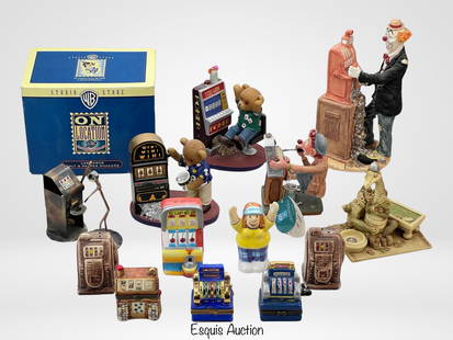 Casino/ Slot Machines Figurines & Trinket Boxes: Casino/ Slot Machines Souvenir Figurines & Trinket Boxes including Limoges. 2"-9" tall. All are in good condition.