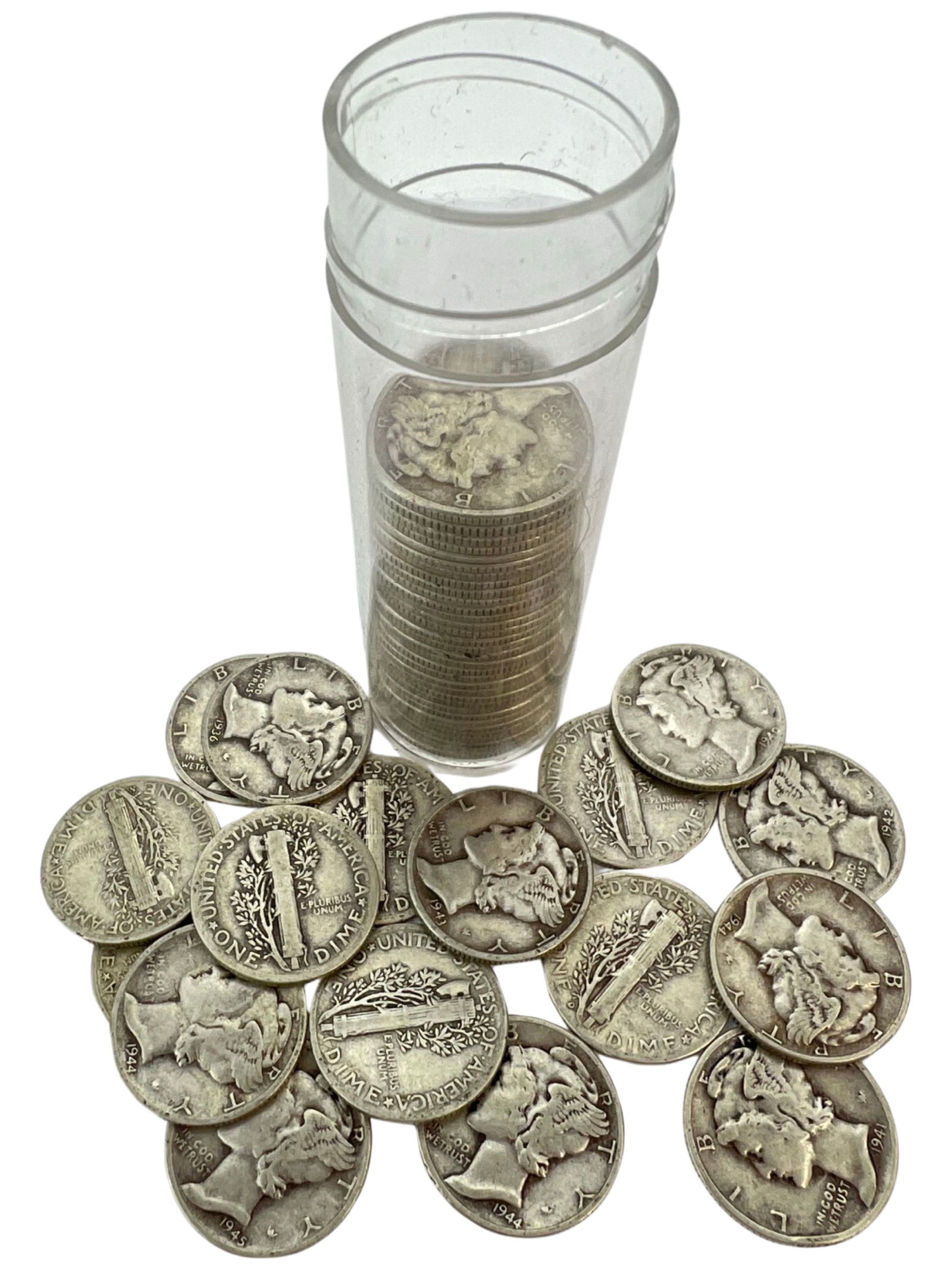 Fifty US Silver Mercury Dime Coins (1 of 1)