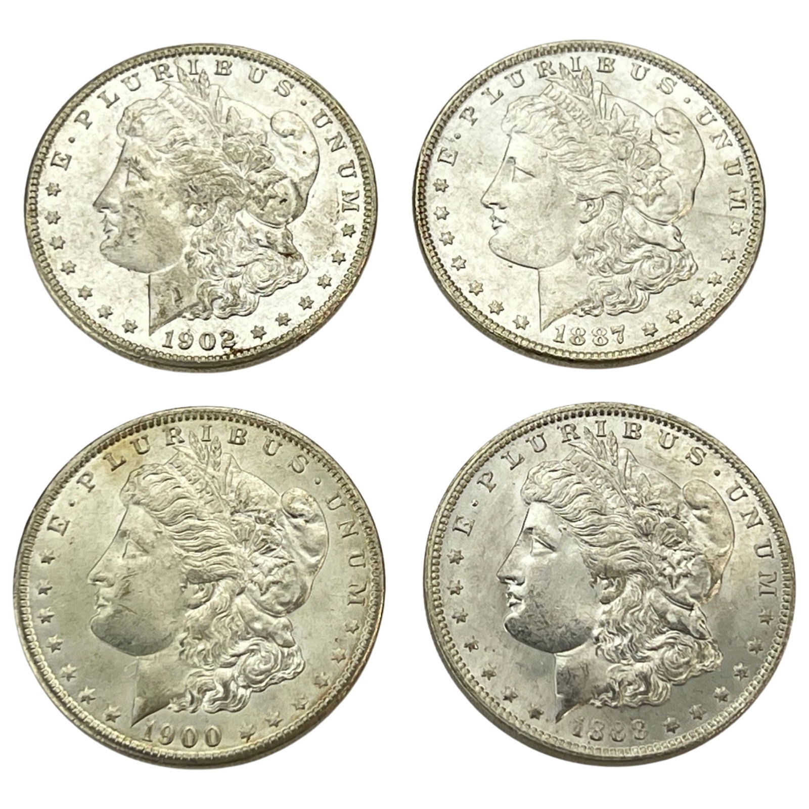 4 US Silver Morgan Dollar Coins- 1887, 1888, 1900 (1 of 2)