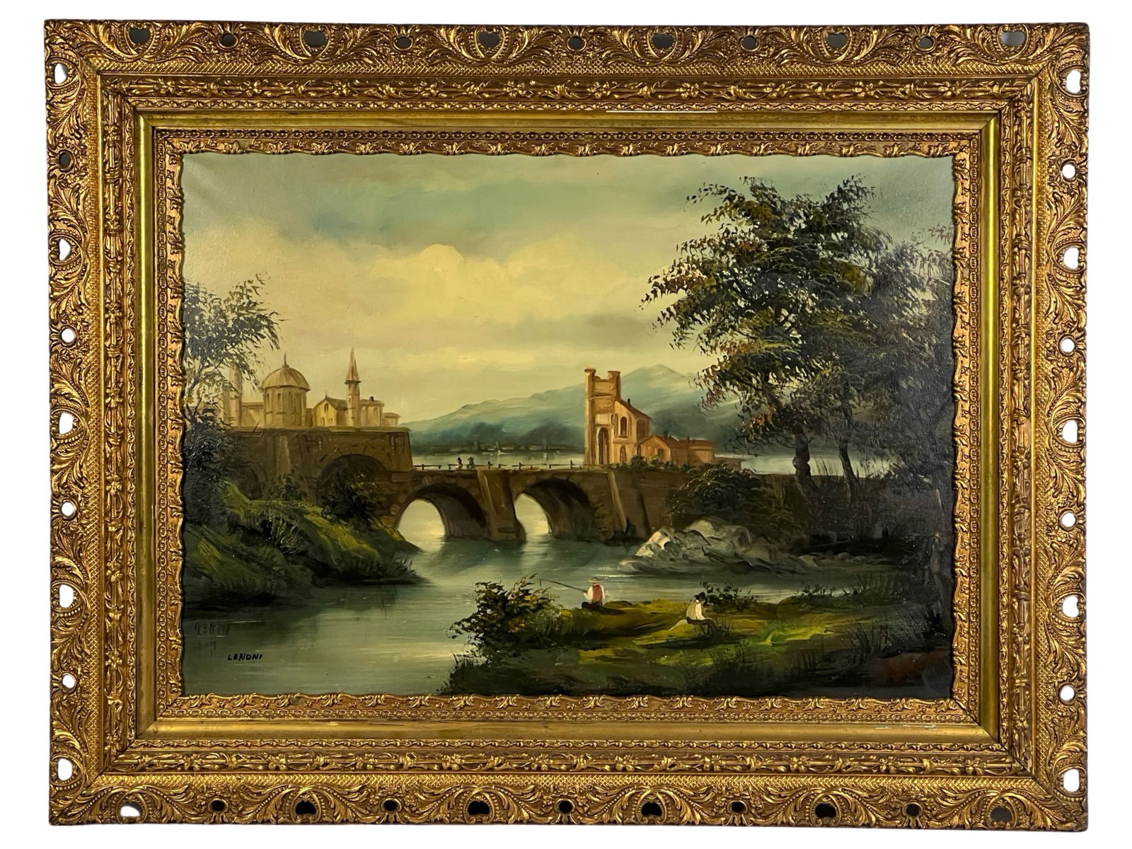 Mid 20th . European Landscape with Castle Painting (1 of 3)