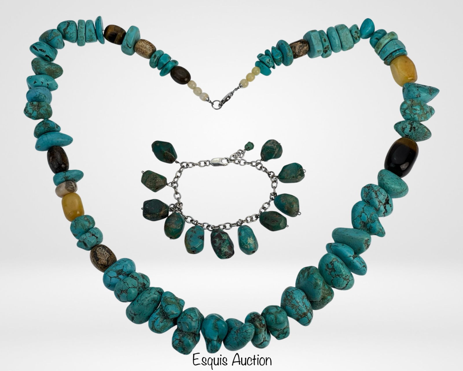 Massive Turquoise & Tiger's Eye Necklace w/ Sterli (1 of 5)