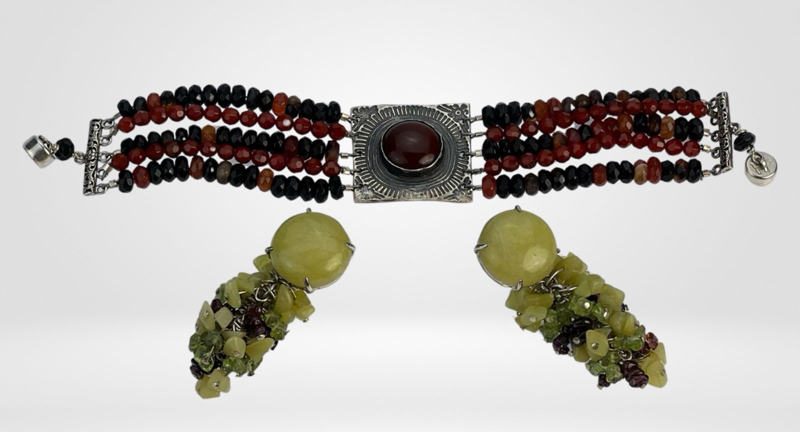 Dakota Moon Artisian Sterling Bracelet & Jade Earr (1 of 5)