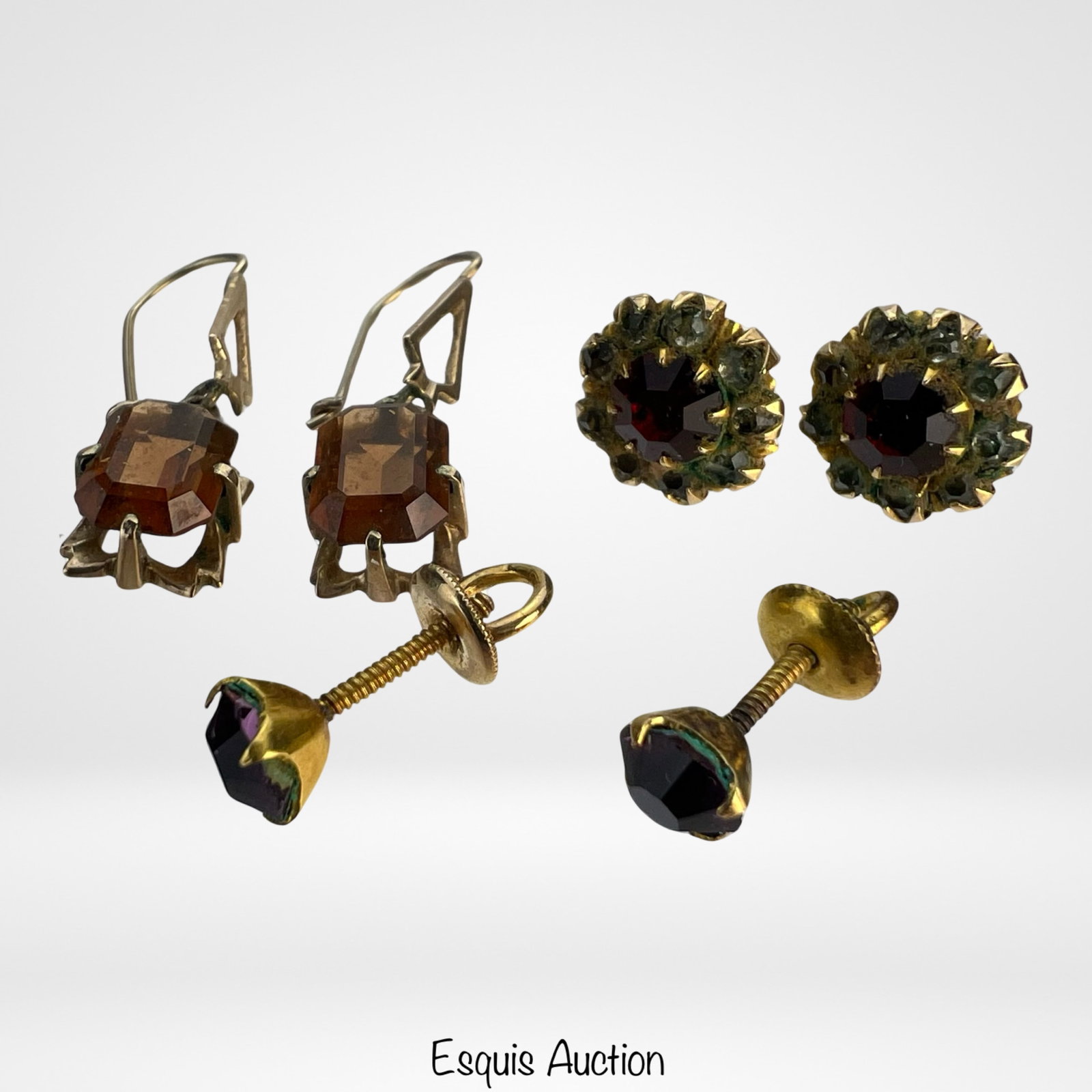 3 Pairs of Vintage 10k Gold Lady's Earrings: 3 Pairs of Vintage 10k Gold Lady's Earrings with various stones.