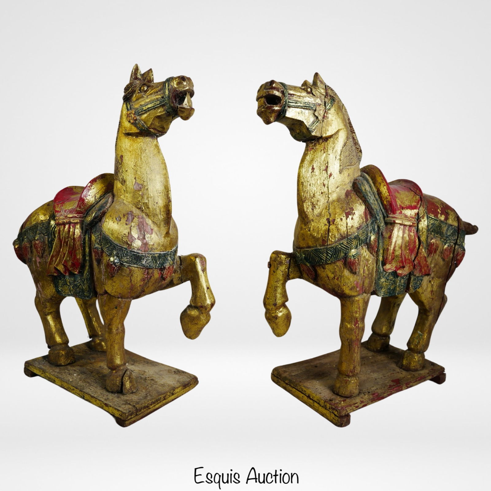 Pair of Large Polychrome Wood Tang Dynasty Horses (1 of 5)