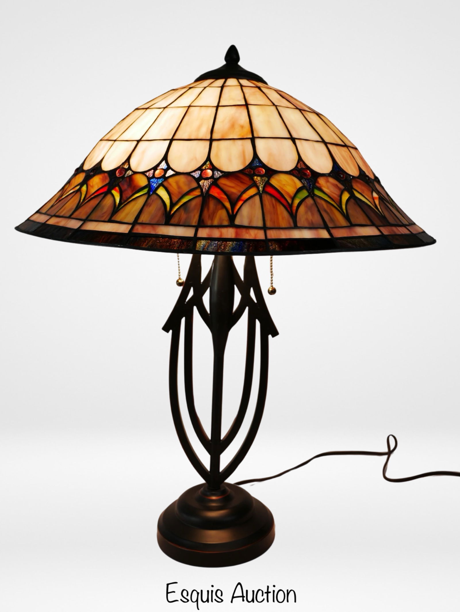 Tiffany Style Stained Glass Shade Table Lamp (1 of 4)