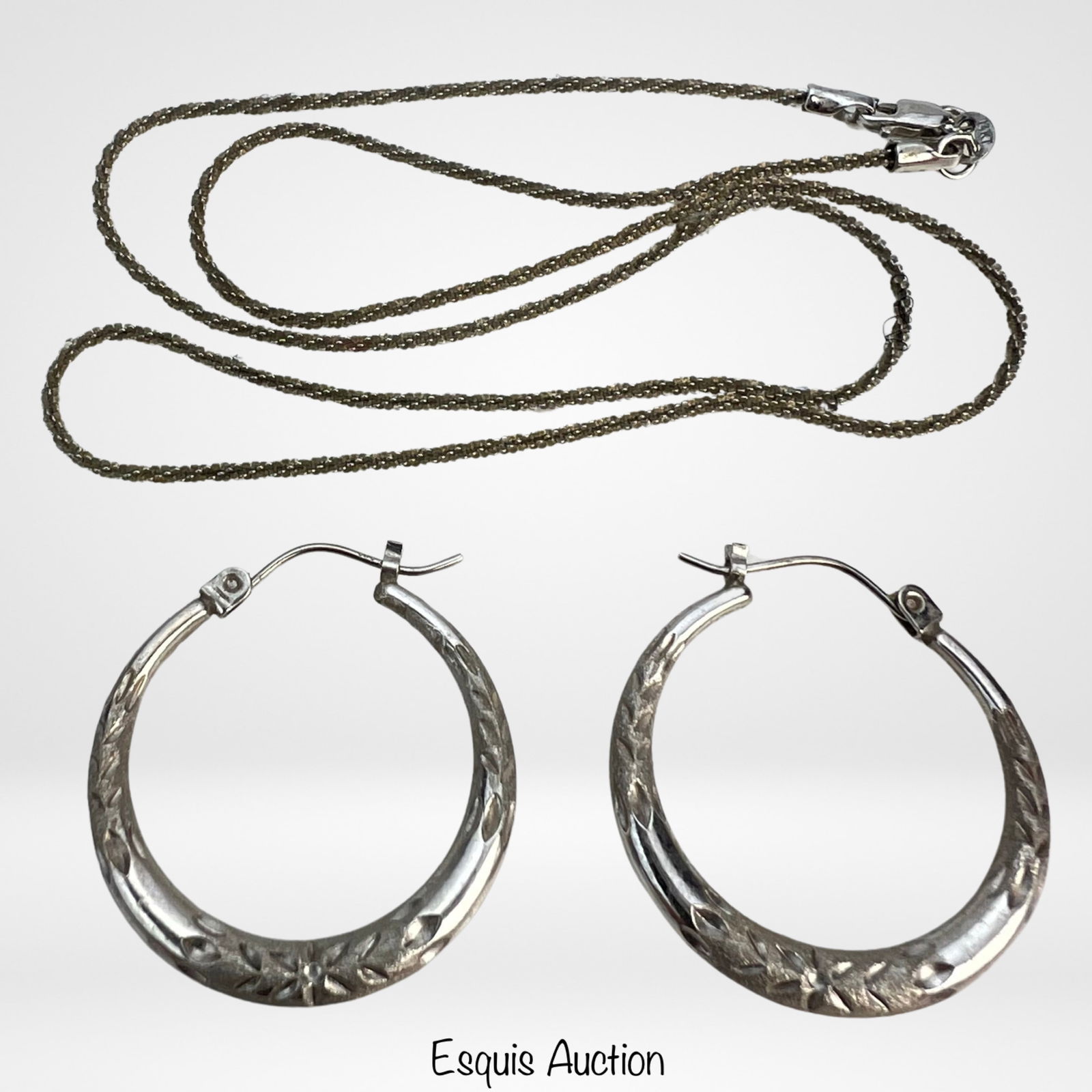 14k White Gold Earrings & Chain Necklace (1 of 5)