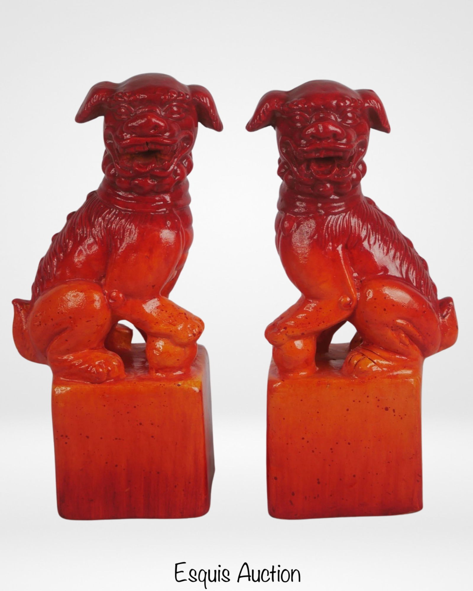 Chinese Terra Cotta Foo Dogs w/ Orange Ombre Glaze (1 of 4)