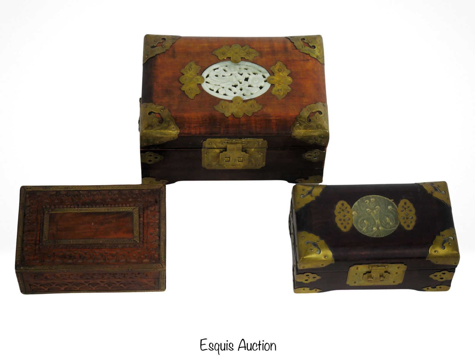 Vintage Chinese Oriental Jewelry Boxes w/ Jade Ins (1 of 4)