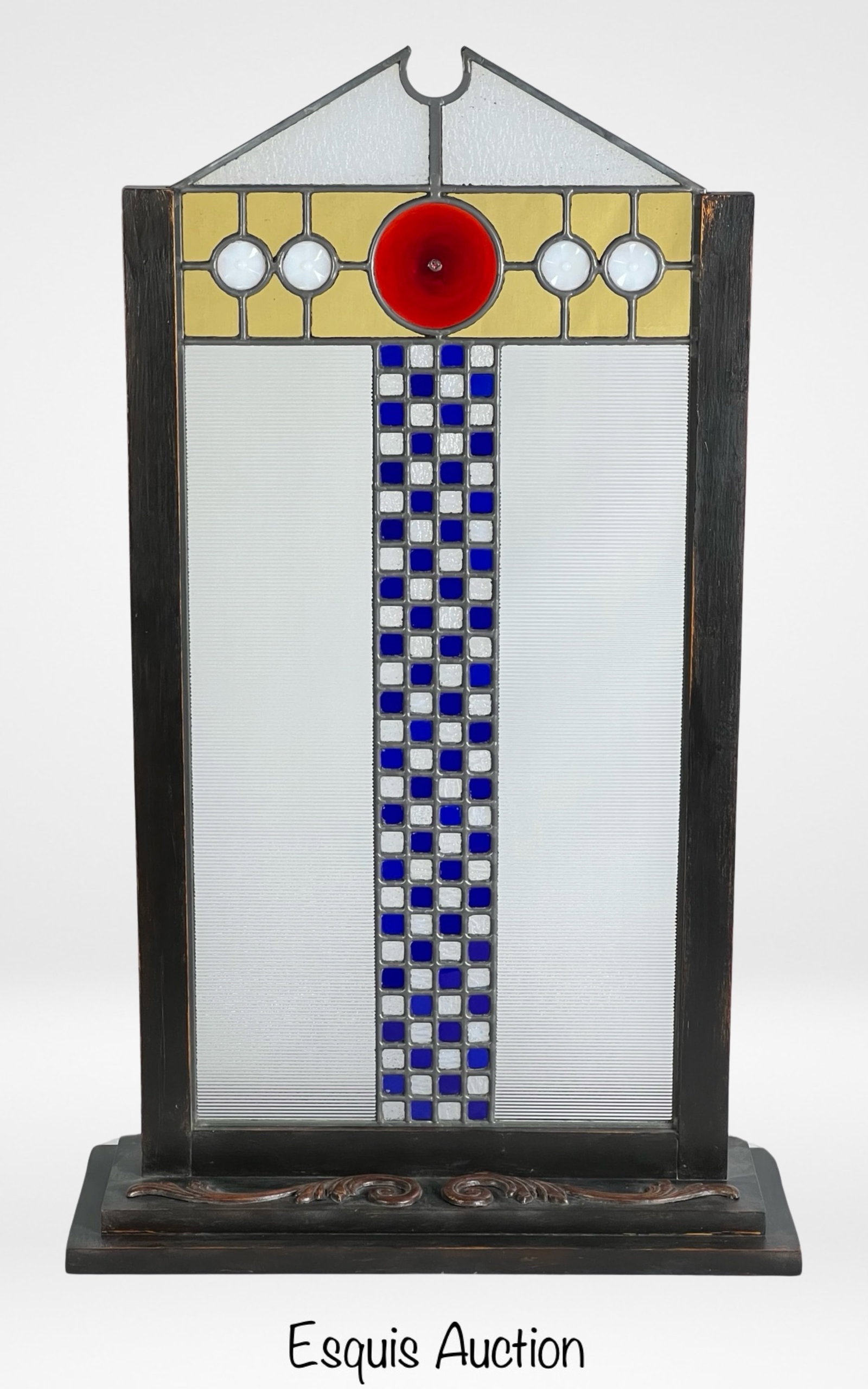 Larry Zgoda Studio Art Stained Glass Sculpture: Offered for auction is a stunning Studio Architonomous stained glass art sculpture on a wooden base, created by the renowned artist Larry Zgoda. This unique piece features intricate stained glass work