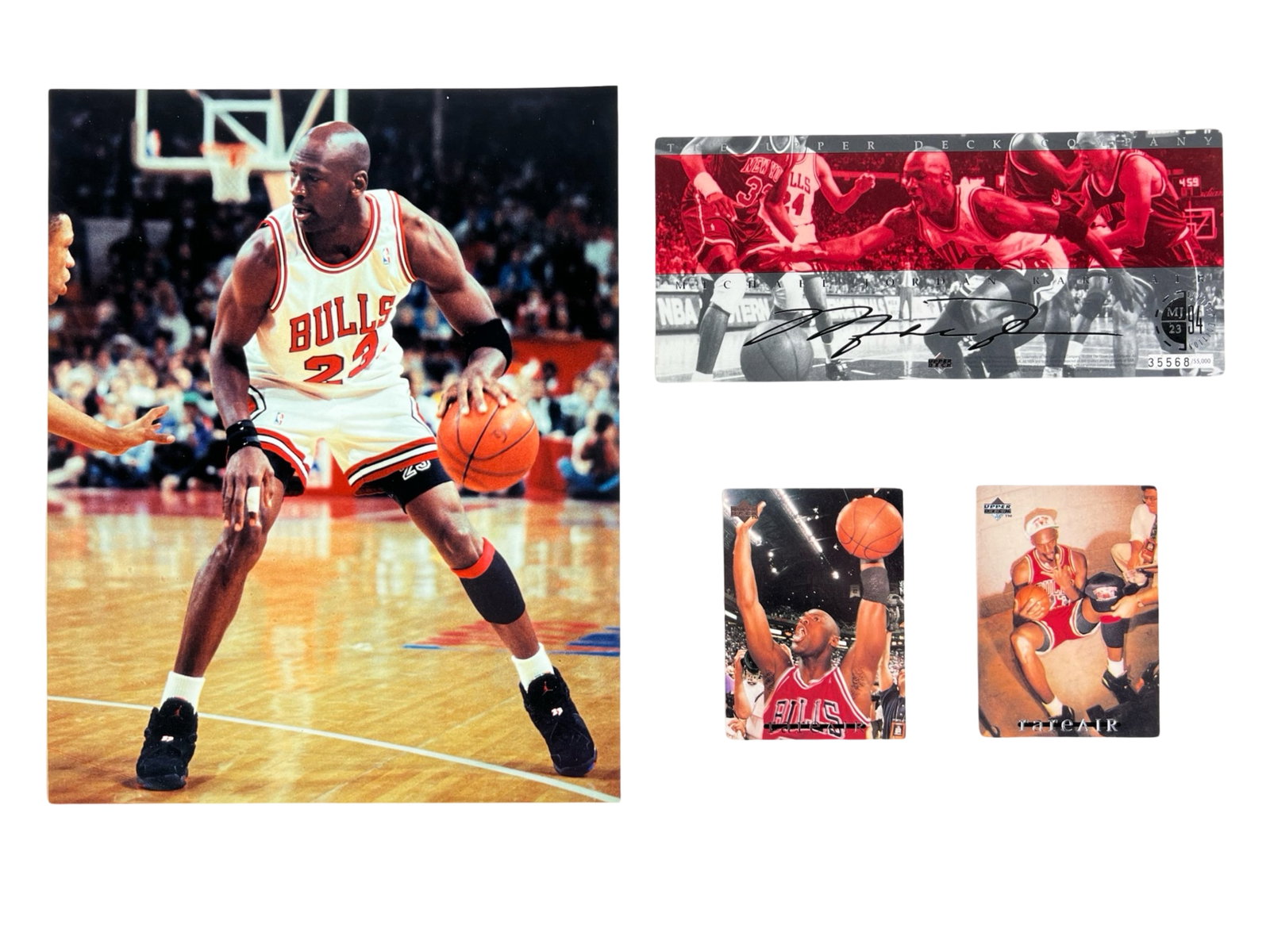 Michael Jordan Cards- '94 Rare Air: 3 Vintage Michael Jordan Cards including 1994 Limited Edition "Rare Air" Card. Come with 8" x 10" Photo.
