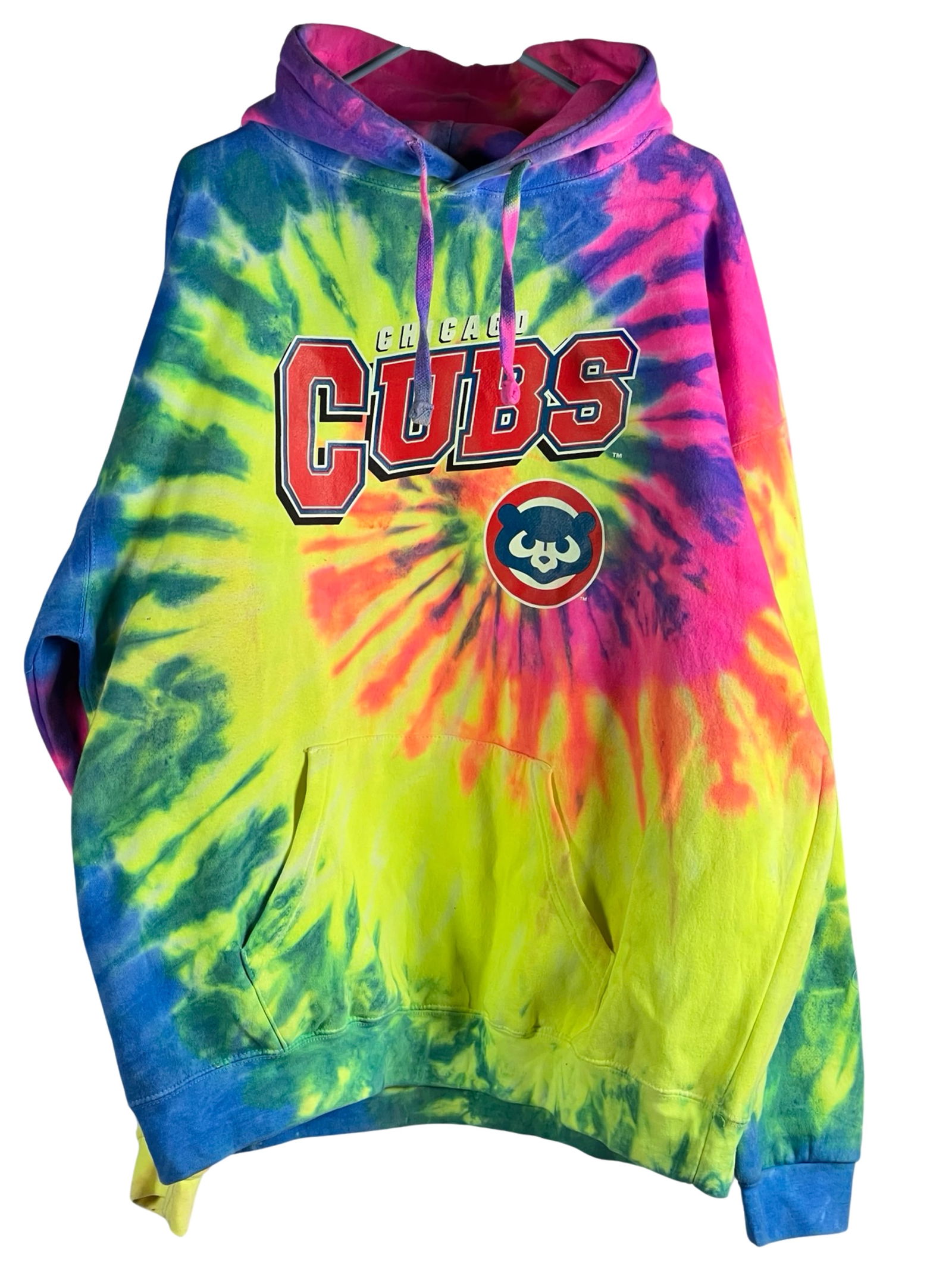 Chicago Cubs Neon Rainbow Tie Dye Hoodie (1 of 3)