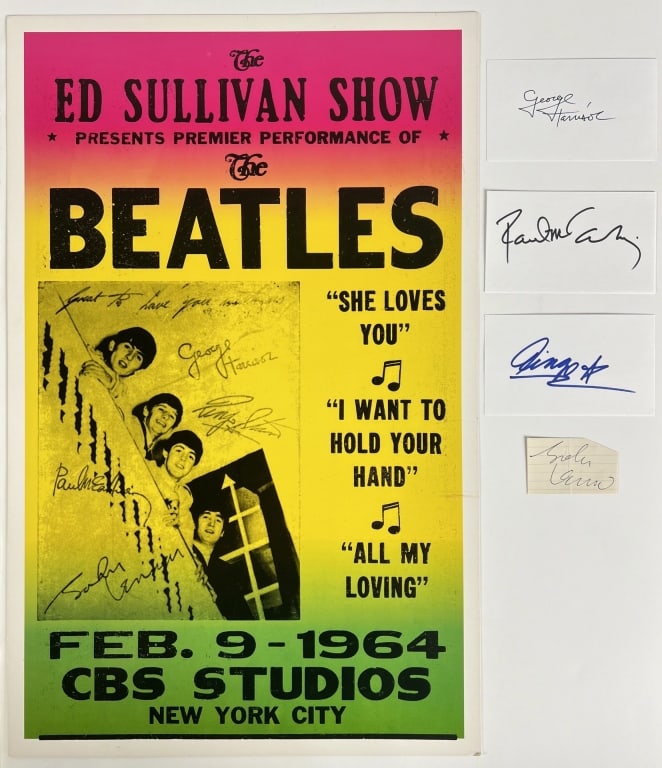 The Beatles- Set of All Four Autographs w/ Poster (1 of 3)
