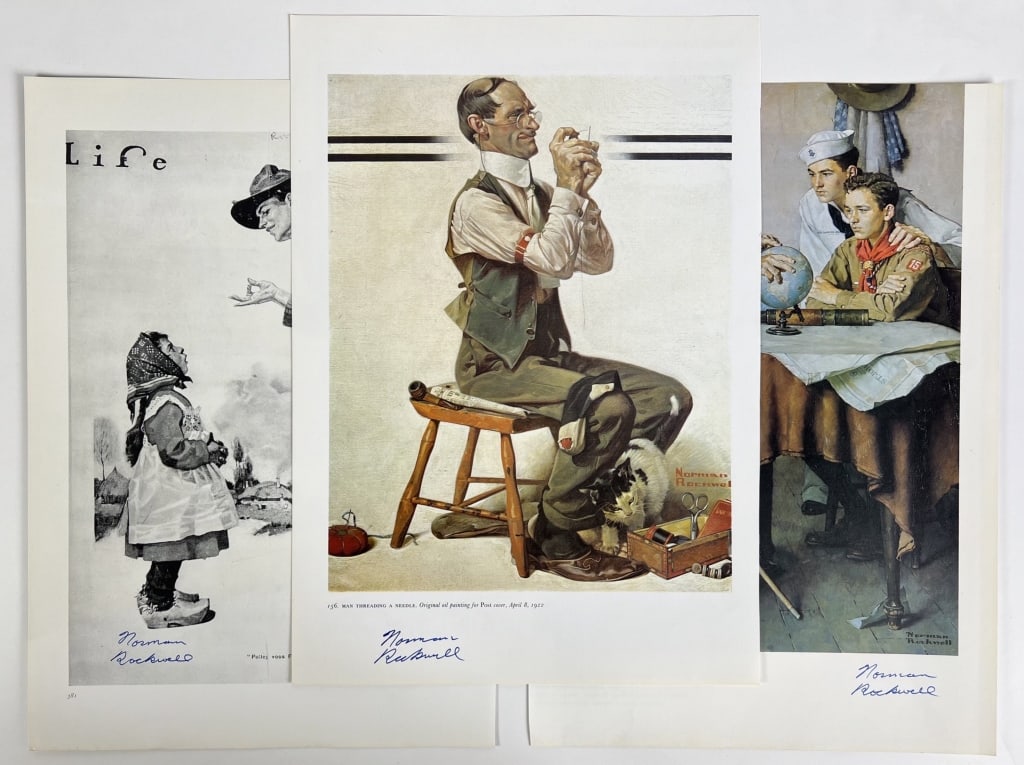 Norman Rockwell Set of 3 Signed Art Book Pages (1 of 6)