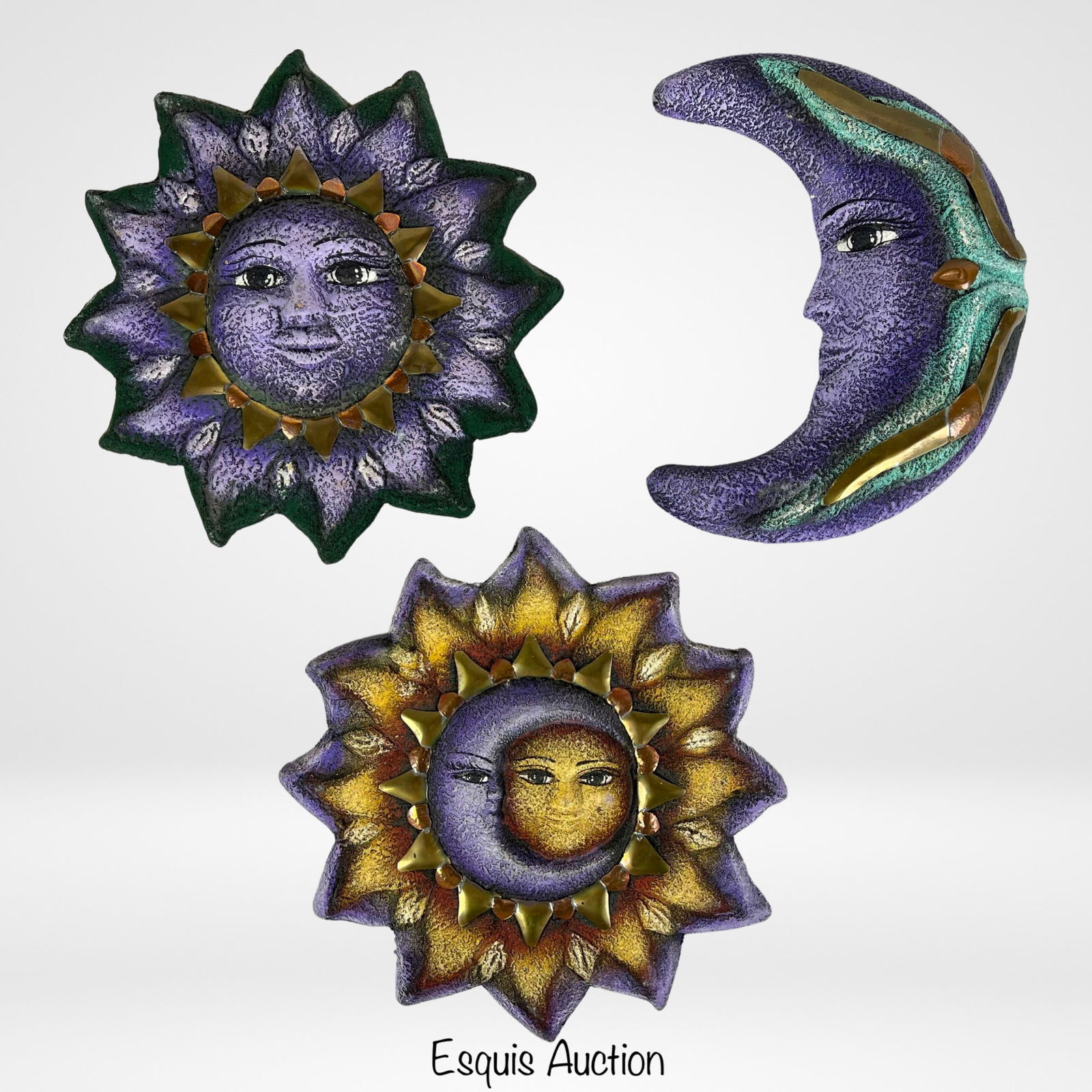 Mexican Barro Clay Art Pottery Sun & Moon Wall Pla (1 of 2)