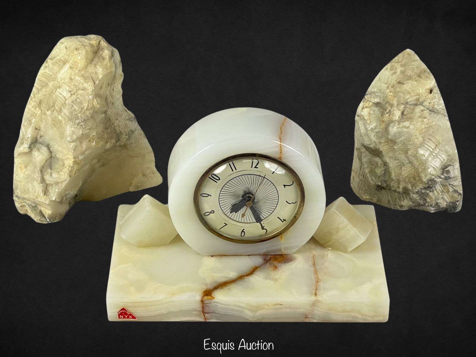 Genuine Onyx Lanshire Table Clock & Bookends (1 of 6)