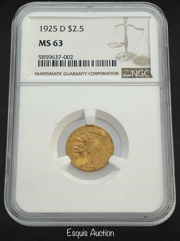 1925 D 2.5 Dollars Coins Indian Head Gold MS63 (1 of 2)