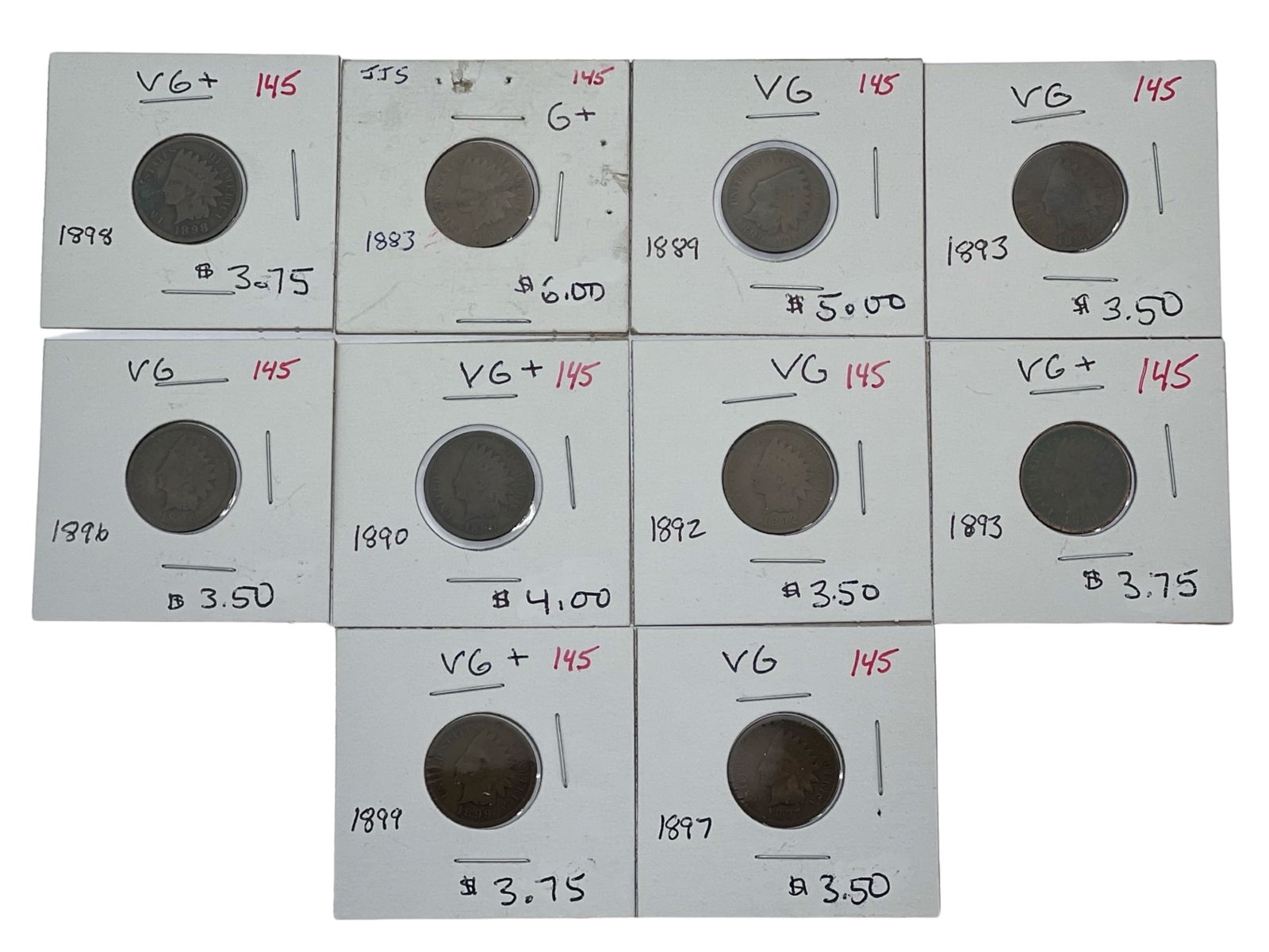 Lot of US Indian Head Penny 1 Cent Coins 1883-1899 (1 of 3)