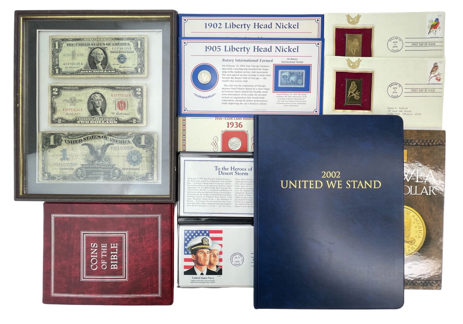 US Silver Dollars Bills, US & World Coins, Stamps. (1 of 9)