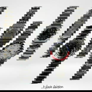 Group of Men's Designer Wrist Watches: Group of Men's Wrist Watches- Nautica, Kenneth Cole, Guess, Tommy Hilfiger. All are in good overall condition, normal wear, 3 are working, two need new batteries.