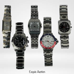 Group of Men's Designer Wrist Watches: Group of Men's Wrist Watches- Nautica, Kenneth Cole, Guess, Tommy Hilfiger. All are in good overall condition, normal wear, 3 are working, two need new batteries.